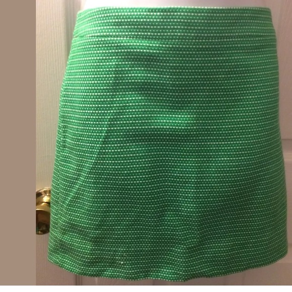 J. CREW Kelly Green Dot Dot Dash Mini Skirt White Vibrant Workwear Flirty Fun - Picture 2 of 5